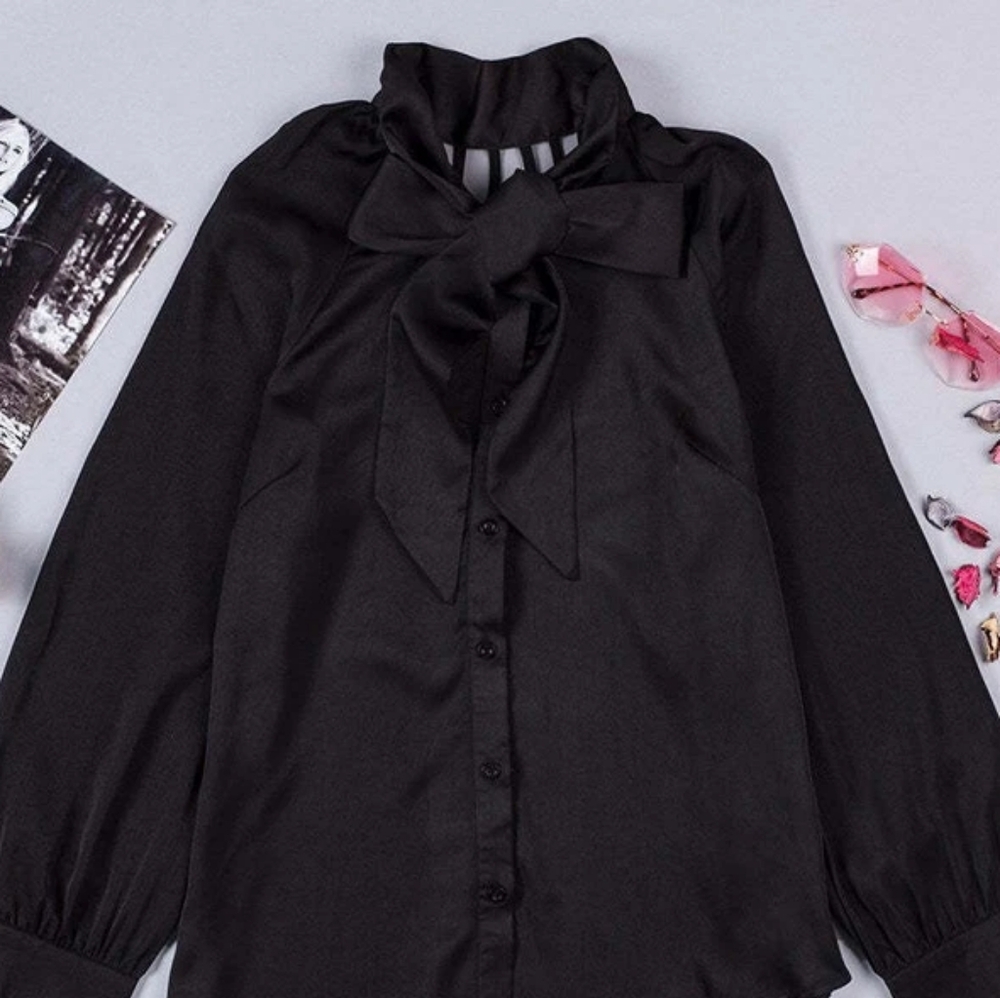 Elegant Black Women's Top with Bow Detail